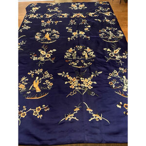 Antique Chinese Hand Embroidered Silk Table Cover Scholar Figures Qing Era
